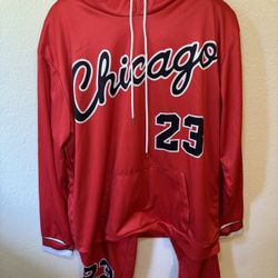 Men’s Chicago Red Polyester Sweat Suit 2 Piece Set Size XL