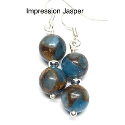 Impression Jasper Genuine Stone Handmade Earrings