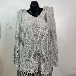 Grey Boho Fringe Sweater/ Cardigan/ Swim Cover Up: Summer Outfit