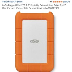 LaCie Rugged Mini, 2TB, 2.5", Portable External Hard Drive, for PC Mac iPad and iPhone, Data Rescue Service