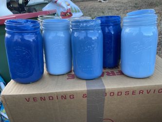 36 Glass Jars Painted Shades Of Blue & Clear Wedding Decor 