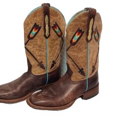 6.5 Two-Tone Brown Johnny Ringo Rainbow Arrow Cowgirl Boots Size Jr922-38C