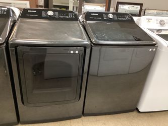 Samsung High Efficiency 4.7 cu.ft. Top Load Washer and 7.4 cu.ft. Electric Dryer Set with Sensor Dry