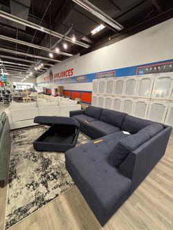 Navy Blue Sectional With Ottoman & More On Sale !