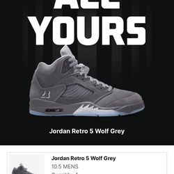 Jordan 5 wolf grey size 10.5