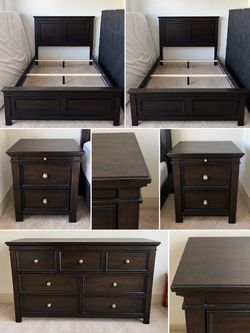 Solid Wood Queen Panel Bed Frame – Dark Espresso