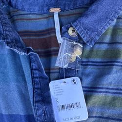New free People Striped Denim Shirt 
