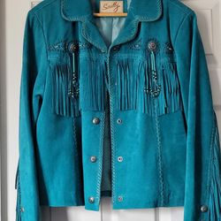 XL TURQUOISE LEATHER/ SUEDE JACKET $200, CASH ONLY LOCAL AURORA,  CO.
