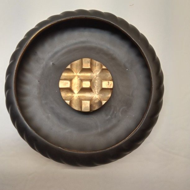 RARE Vintage EVANS Ashtray ART DECO EPNS Black Gold Trim