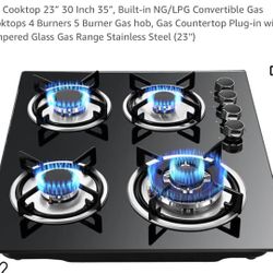 Gas Cooktop 23″ 30 Inch 35″, Built-in NG/LPG Convertible Gas Cooktops 4 Burners 5 Burner Gas hob, Gas Countertop Plug-in with Tempered Glass Gas Range