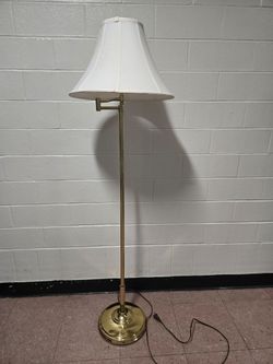 Brass Swing Arm Floor Lamp White Shade