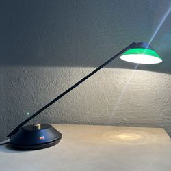 Vintage 80s Italian postmodern executive desk lamp green cased glass shade.  