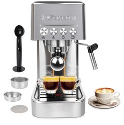 Sorgente Espresso Machine 20 Bar, Stainless Steel Coffee Maker with Milk Frother