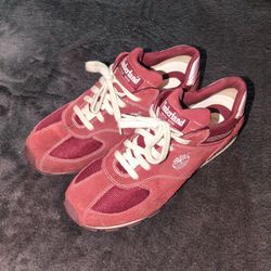 Like New Timberland Size 8.5 M Red Suede Mesh Low Top Sneakers Casual Trail Shoes