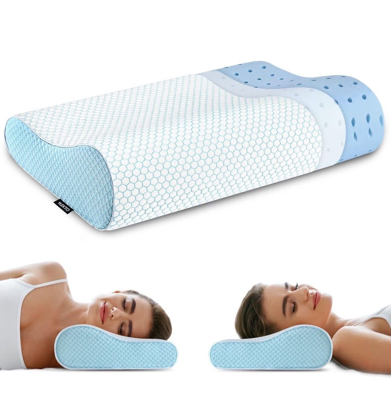 Memory Foam Pillows Neck Pillow for Sleeping, Ergonomic Cervical Pillow Bed Pillow for Side Back Stomach Sleeper, Orthopedic Contour Pillow for Neck a