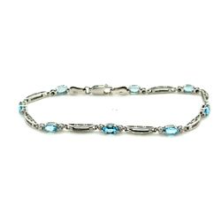 10k White Gold Blue Topaz Filigree Tennis Bracelet 7 Inch 3.3g Mexico