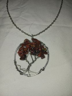 Tree of Life Wire Wrap Stone Pendant Necklace