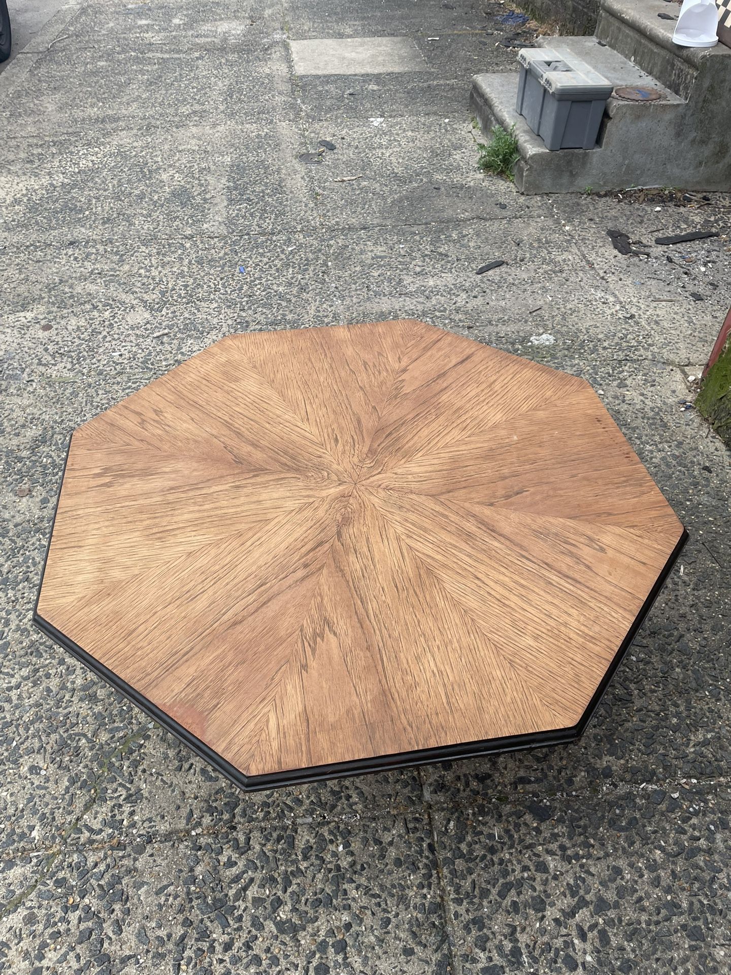 Regency Like Antique Octagonal Pedestal Hardwood Coffee Table Partially Restored