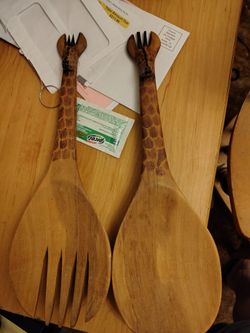 Giraffe Wooden Salad Servers Set