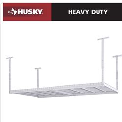 Husky 97.5 in. W x 43.75 in. H x 48 in. D Adjustable Height Metal Heavy-Duty Overhead Garage Storage Rack in White