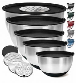 5 piece stainless steel mixing bowls with lids and graters