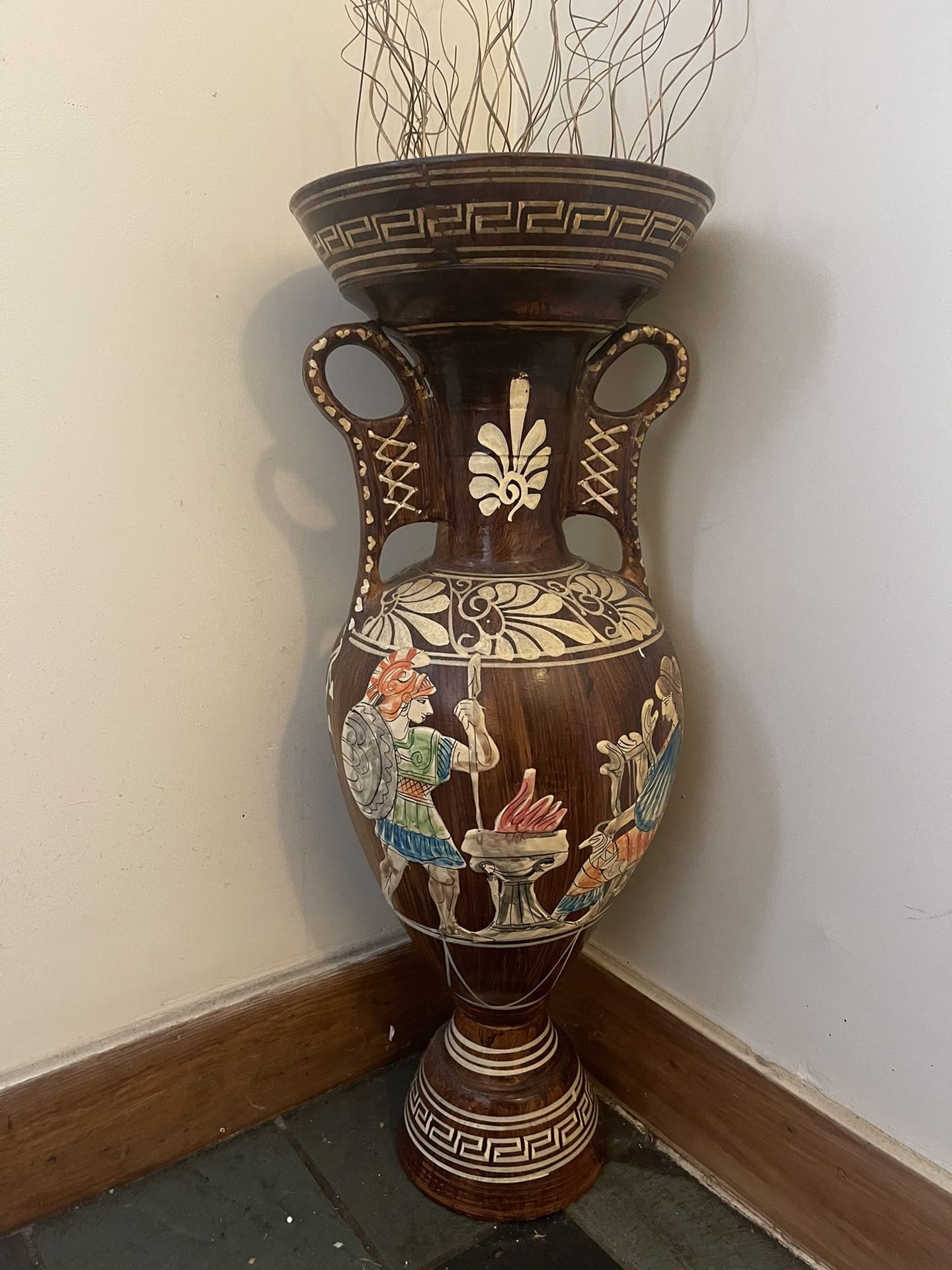 Hand Carved Antique Wooden Vase From Greece