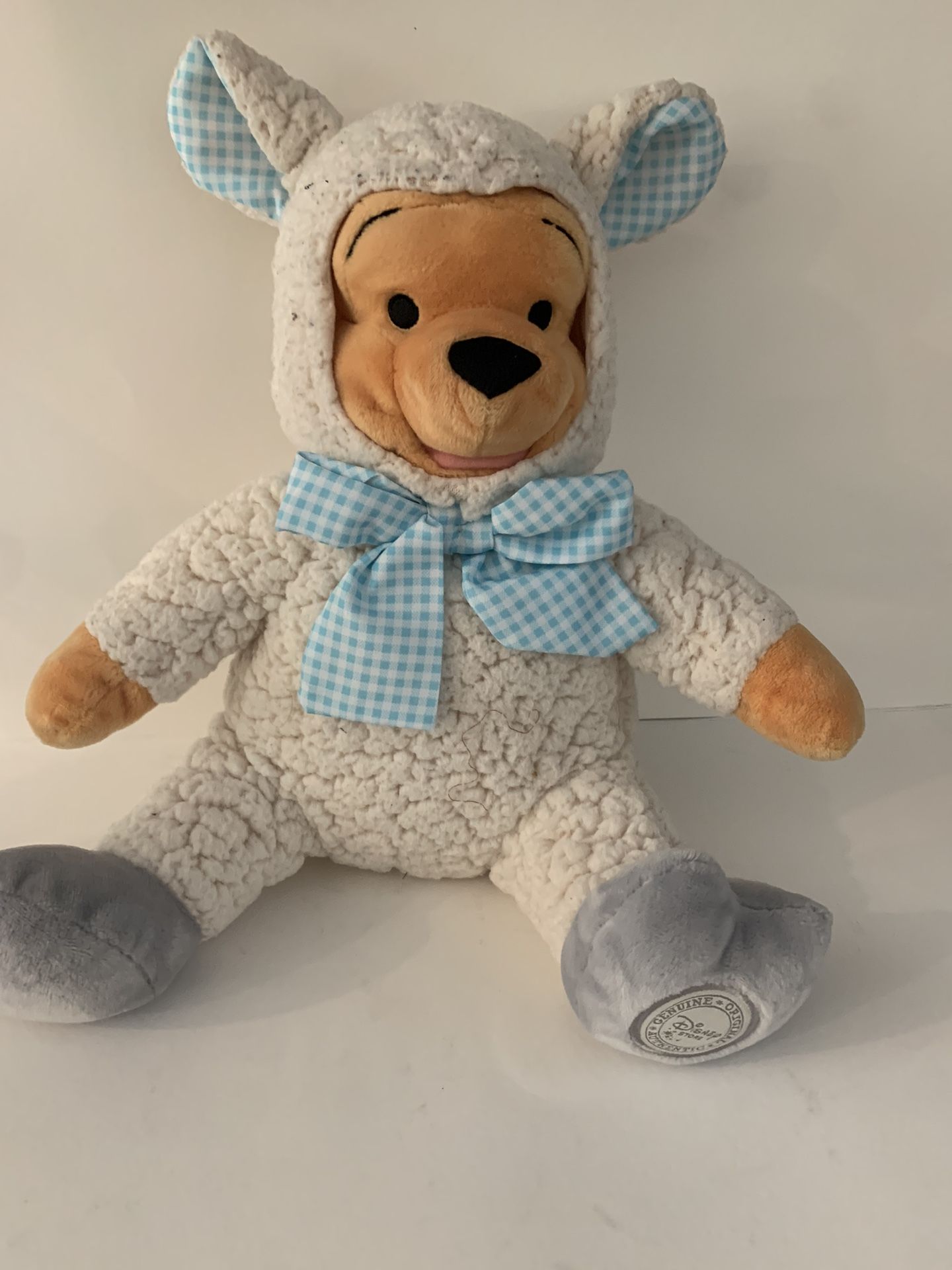 Disney Store Winnie Pooh Sheep Lamb Easter Blue Plaid Bow Tie Ears 11” Plush