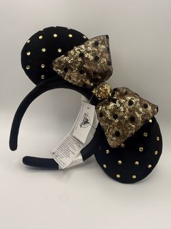 Disney Minnie Mouse Ears Headband Black Gold