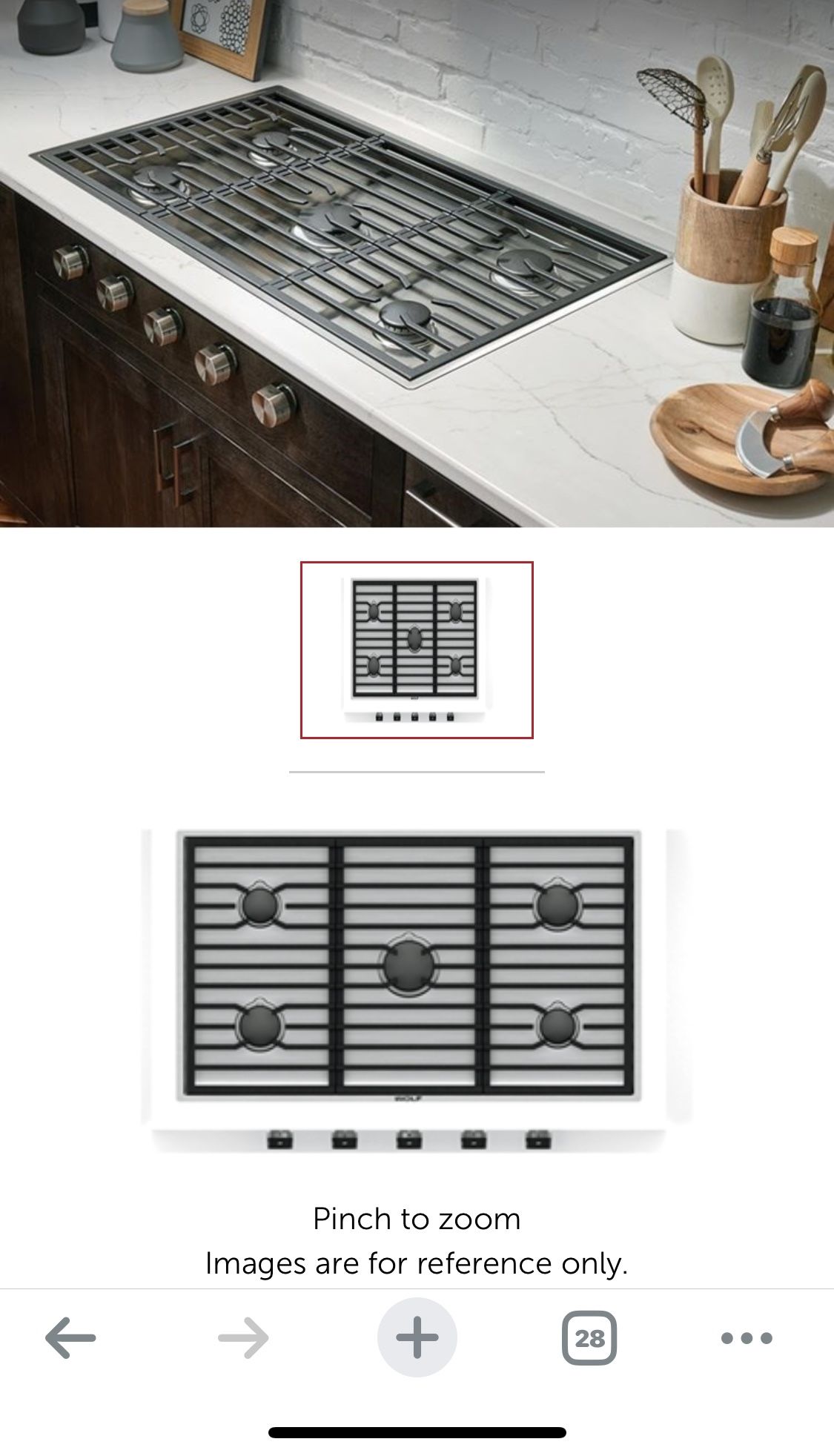 Wolf CG365CS 36 Inch Cooktop with 5 Sealed Burners Total, Continuous Cast-Iron Grates, 20,000 BTU Power Burner, White Illuminated LED Knobs, 3 Knob C
