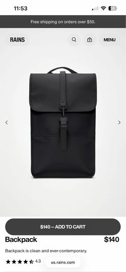 RAINS Waterproof Backpack- Black