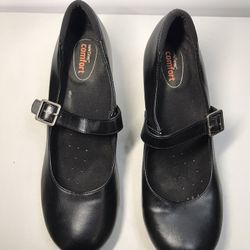 Safe T Step Black Leather Mary Jane Slip Resistant Strap Heel Shoes Women Sz 7US