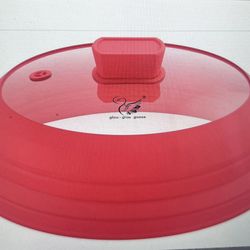New Microwave Splatter Cover Glass splatter guard with collapsible silicone 10.8 inch red