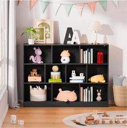 🚨office Bookshelf, 3-Tier Open Bookcase, 10 Cube Storage Organizer for Bedroom, Living Room L-14