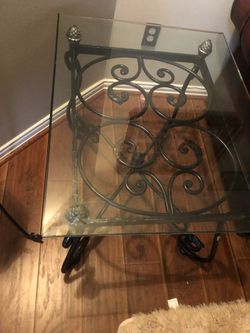 Wrought Iron And Glass Scroll Side / End Table