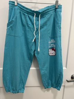 Hello Kitty Ladies Cropped Pants - Size Large - Great Shape - Teal Blue Color 