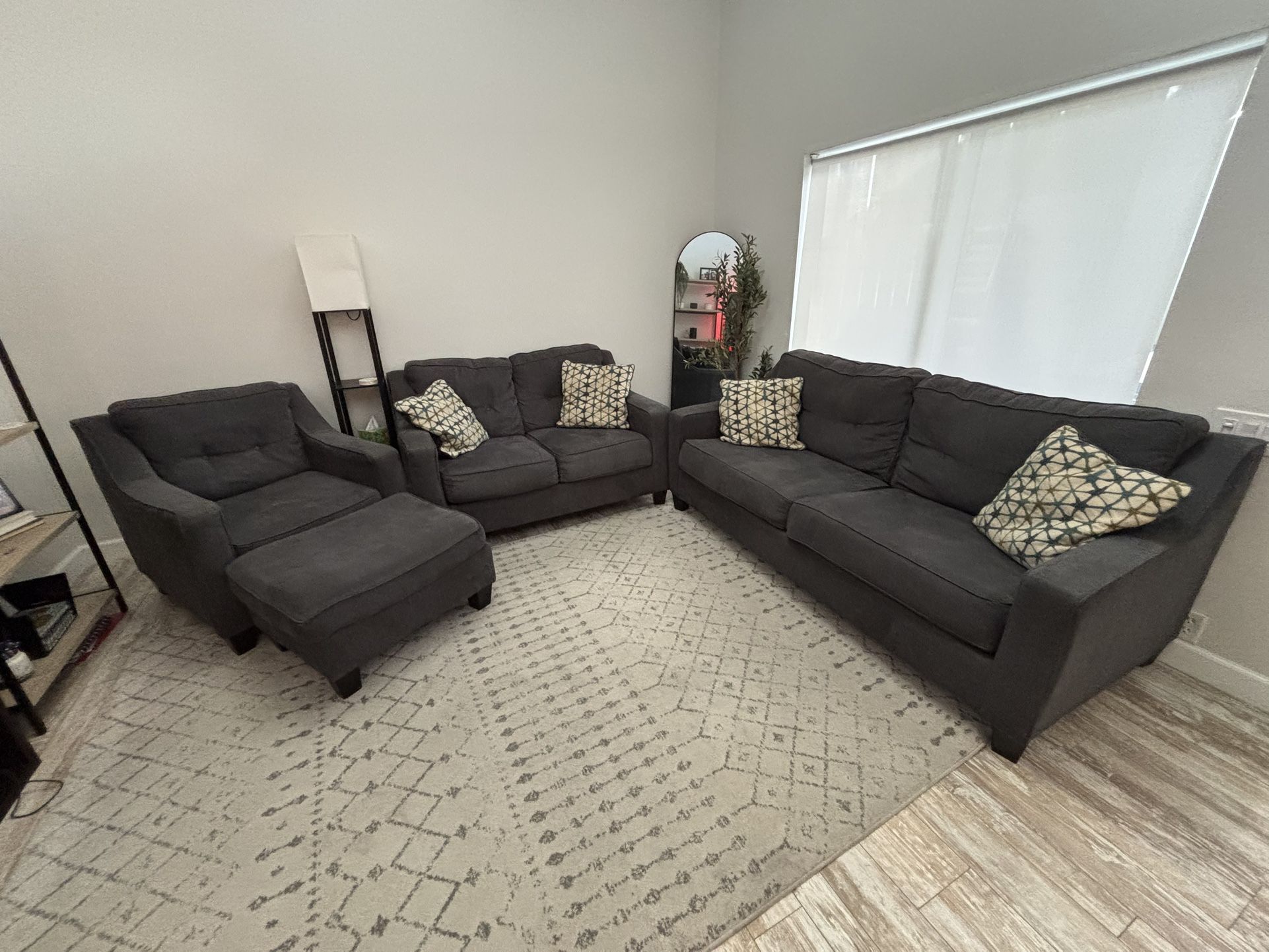 🛋️ Ashley Furniture Dark Gray Couch Set – Sofa, Loveseat, Chair & Ottoman