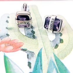 925 sterling silver women's lady's Purple Stone Lucky Hoops Earrings Gift