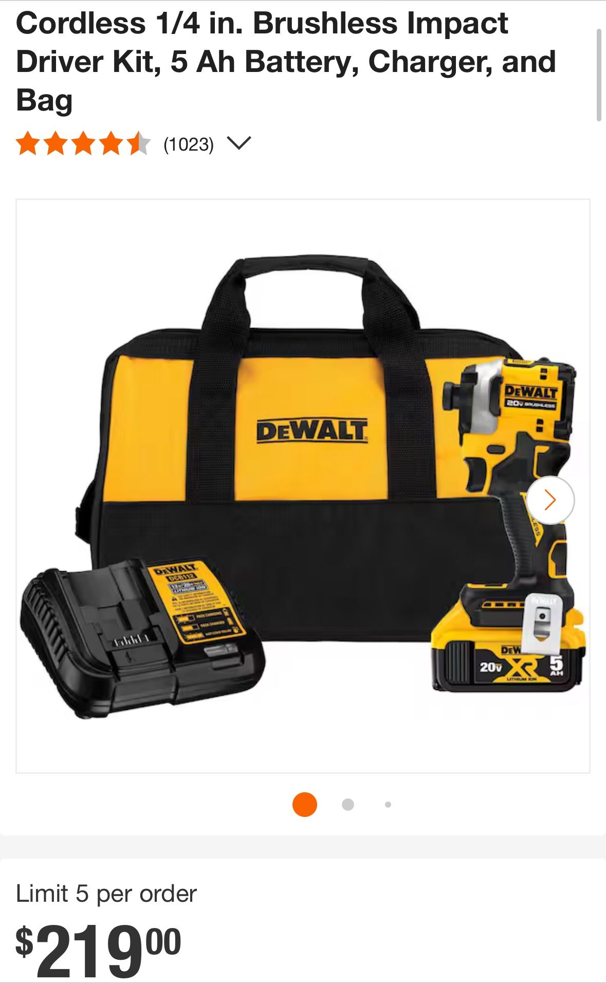 ⚡ DEWALTATOMIC 20V MAX Lithium-Ion Cordless 1/4 in. Brushless Impact Driver Kit, 2 Ah Brand New