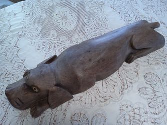 Hand Carved Wood ~ Dog Statue
