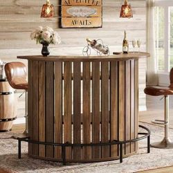 RY0305 4-Tier Bar Table, 39.4" H Home Bar Unit with Footrest, Arc-Shaped Mini Bar Table, Modern Wine Bar Cabinet for Home Pub, Living Room, Rustic Bro