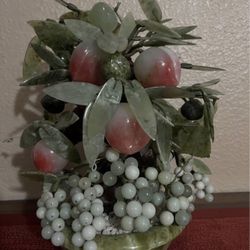 X-Large Vintage Asian/Chinese Peach/ Grapevine/Leaves Jade Bonsai Tree/Plant 