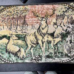 Vintage Fringed Deer Rug/Tapestry