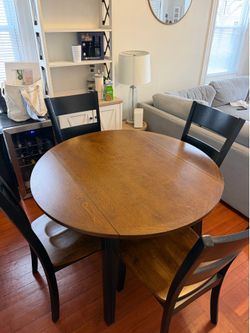 Round Wooden Dining Table with Four Chairs