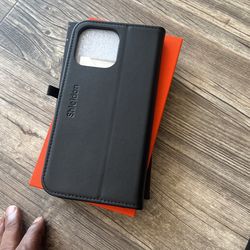 SHIELDON Wallet Case for iPhone 14 Pro 5G 2022, Genuine Leather Case with RFID Blocking Credit Card Holder Folio Magnetic Stand Shockproof Cover Compa