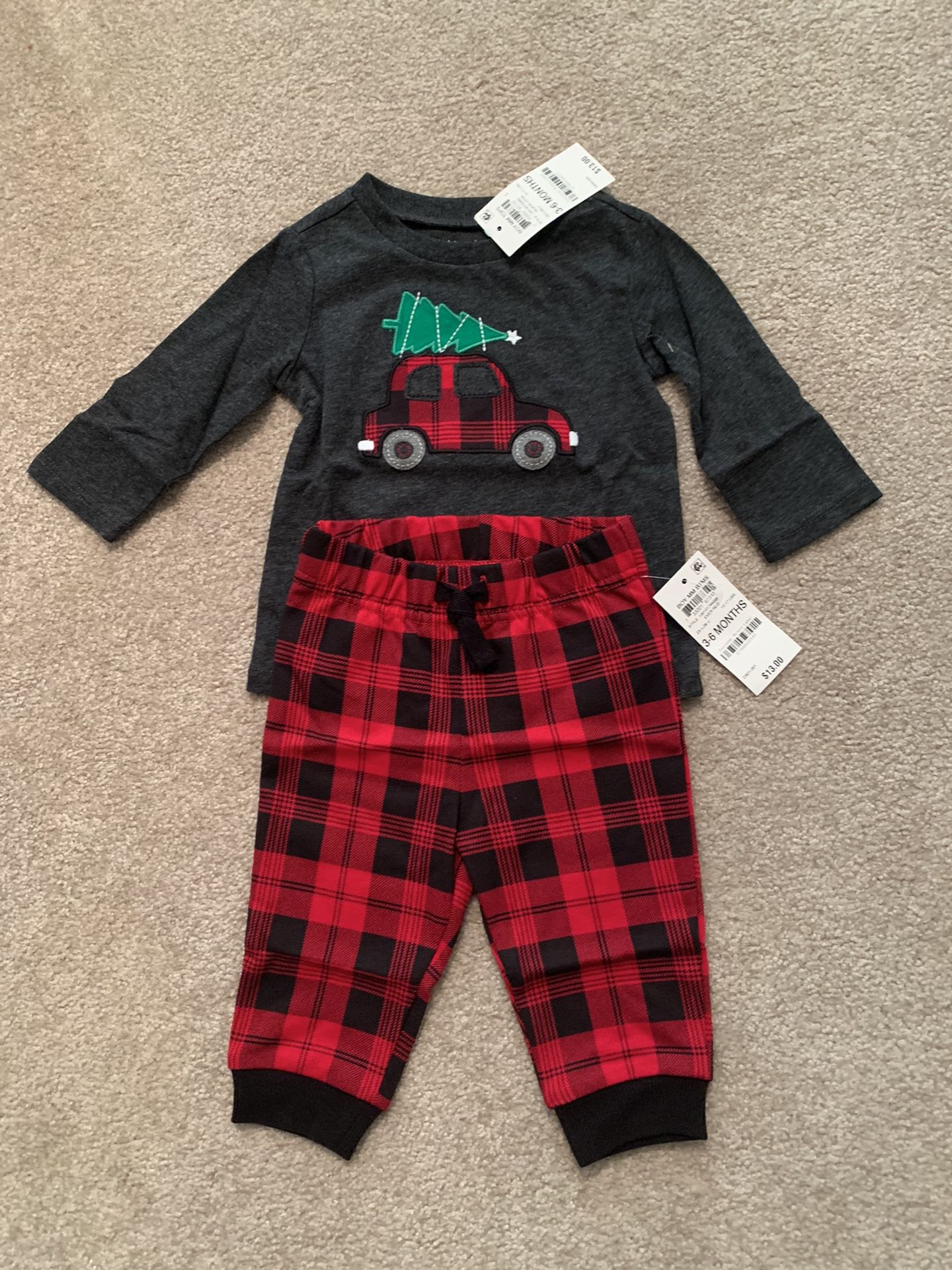 Boys Holiday Winter Outfit, Red Buffalo Plaid, Truck And Tree Embellishment,OPP $26,Brand New!