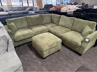 Sage green L shaped sectional w/ Ottoman