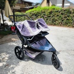 Bob Double Duallie Jogging Stroller With Snack Tray And Car Seat Attachment