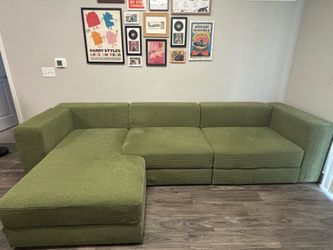 Green Couch + Storage ottoman