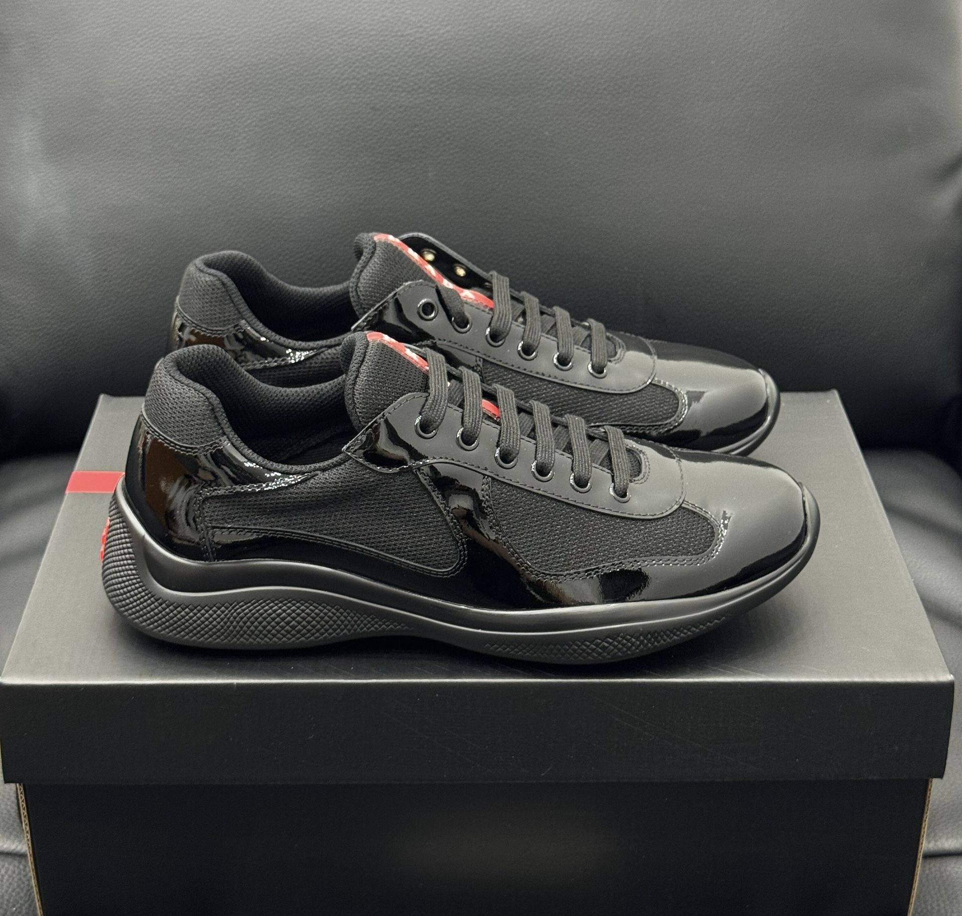 Prada America's Cup Sneakers Black Patent Leather size 10