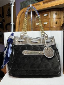 Vintage 2010 Juicy Couture Quilted Velvet Daydreamer - Black/Grey/Blue